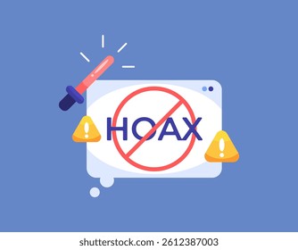 stop hoax concept. be careful and warning about fake information or data on the internet. illustration of a notification message prohibiting the spread of hoax news. flat style design. elements