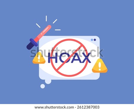 stop hoax concept. be careful and warning about fake information or data on the internet. illustration of a notification message prohibiting the spread of hoax news. flat style design. elements