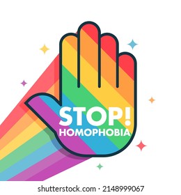 Stop Homophobia 17 may LGBT pride rainbow hand protest symbol poster design vector art