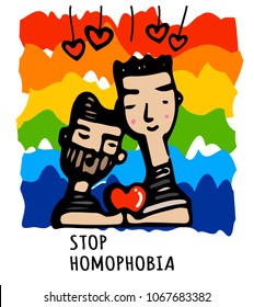 stop homophobia, a print with the colors of the LGBT flag, vector palm stopping homophobia, human rights observance, lesbian and gay