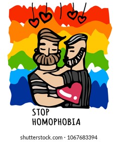 stop homophobia, a print with the colors of the LGBT flag, vector palm stopping homophobia, human rights observance, lesbian and gay