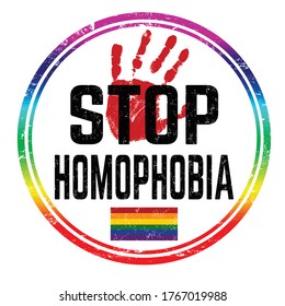 Stop homophobia sign or stamp on white background, vector illustration