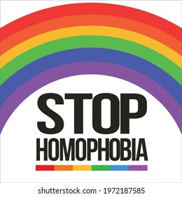 Stop Homophobia stylish black text effect with LGBT flag and rainbow vector illustration, Stop Homophobia, black text effect, Gay and lesbian, Rainbow.