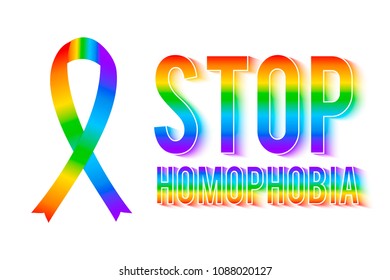 Stop homophobia vector illustration. Rainbow ribbon. LGBT community symbol. Gay pride. International against homophobia day. Easy to edit design template for banners, websites, social media etc.