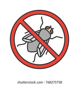 Stop housefly sign color icon. Flying insects repellent. Pest control. Isolated vector illustration