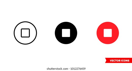 Stop icon of 3 types: color, black and white, outline. Isolated vector sign symbol.