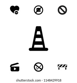 Stop icon. collection of 7 stop filled icons such as cone barrier, minus favorite, play, no fast food, no smoking, barrier. editable stop icons for web and mobile.