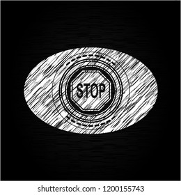 stop icon drawn chalk emblem, retro style, chalk or chalkboard texture