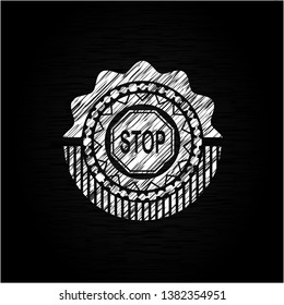 stop icon drawn chalk emblem, retro style, chalk or chalkboard texture
