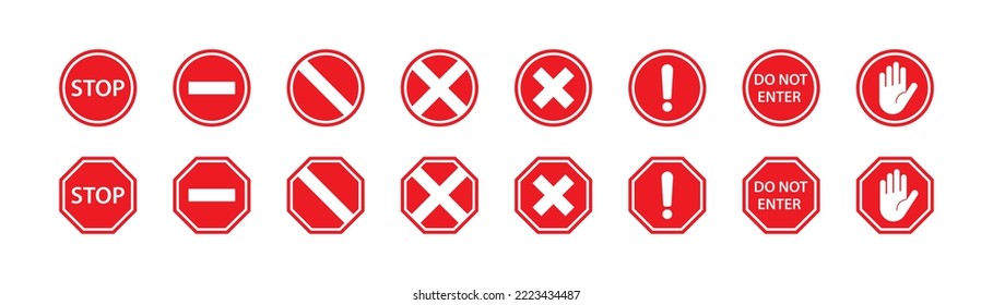 Stop icon. Forbidden symbol. Red danger sign. Vector isolated sign.