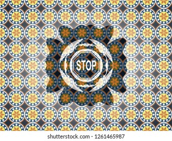 stop icon inside arabesque emblem. arabic decoration.