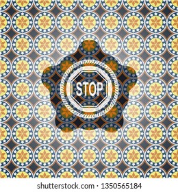 stop icon inside arabesque emblem. arabic decoration.