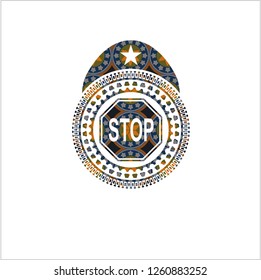 stop icon inside arabic emblem. Arabesque decoration.