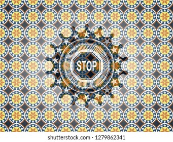 stop icon inside arabic emblem. Arabesque decoration.