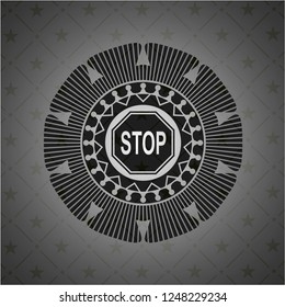 stop icon inside black emblem. Vintage.