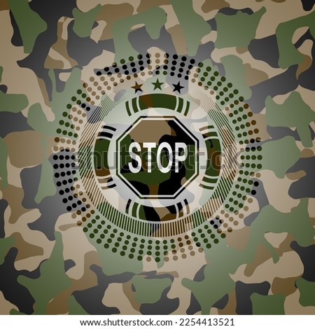 stop icon inside camouflage texture. 