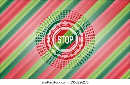 stop icon inside christmas badge background.