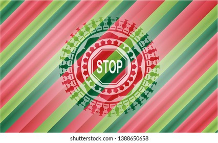 stop icon inside christmas badge background.
