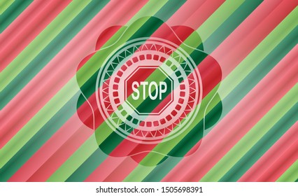 stop icon inside christmas badge background.