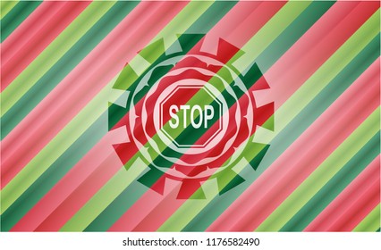 stop icon inside christmas colors style emblem.