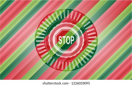 stop icon inside christmas colors style badge.