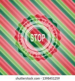 stop icon inside christmas colors style emblem.