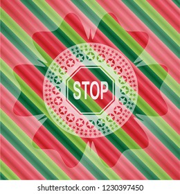 stop icon inside christmas emblem background.