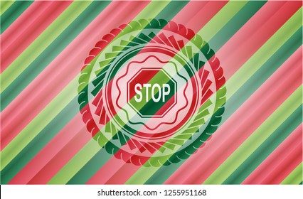 stop icon inside christmas emblem background.