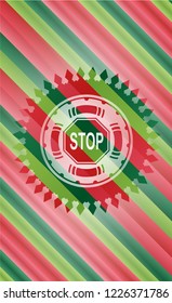 stop icon inside christmas style emblem.