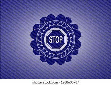 stop icon inside emblem with denim high quality background