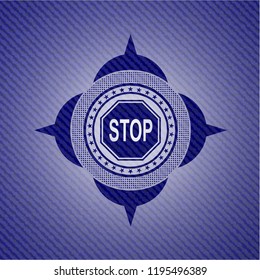 stop icon inside emblem with jean high quality background