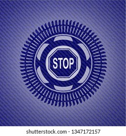 stop icon inside emblem with jean texture