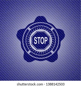 stop icon inside emblem with jean texture