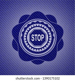 stop icon inside emblem with jean texture
