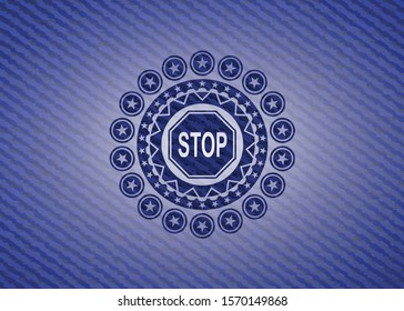 stop icon inside emblem with jean texture