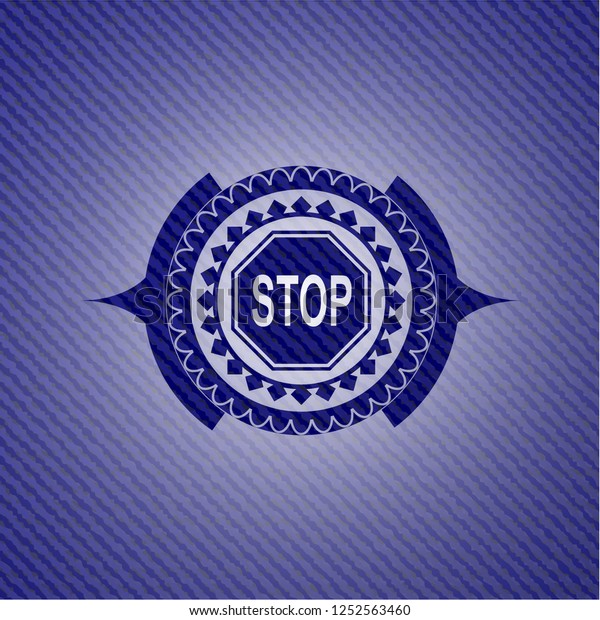 stop\
icon inside emblem with jean high quality\
background