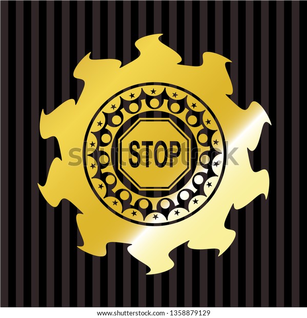 stop icon inside gold\
badge