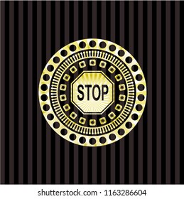 stop icon inside gold emblem or badge