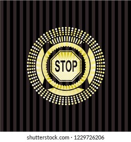 stop icon inside gold shiny badge