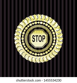 stop icon inside gold shiny emblem