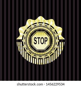 stop icon inside gold shiny emblem