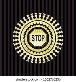 stop icon inside gold shiny emblem