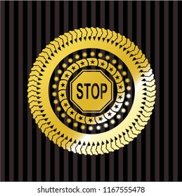 stop icon inside golden badge or emblem