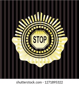 stop icon inside golden badge or emblem