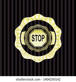 stop icon inside golden badge or emblem