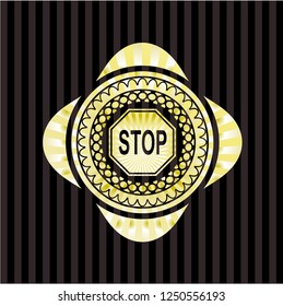 stop icon inside golden emblem or badge
