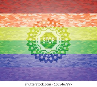 stop icon inside lgbt colors emblem 