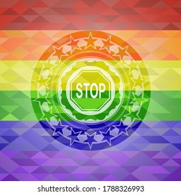 stop icon inside lgbt colors emblem. 
