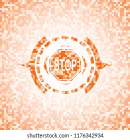 stop icon inside orange mosaic emblem