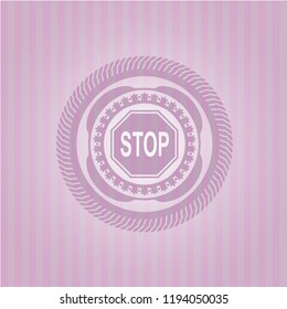 stop icon inside pink emblem. Vintage.